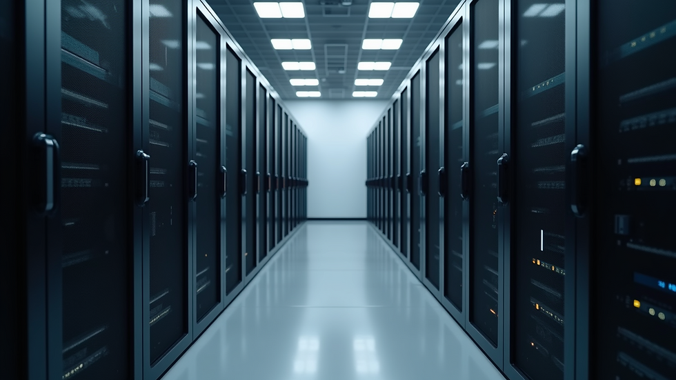 High angle view of server racks in a data center