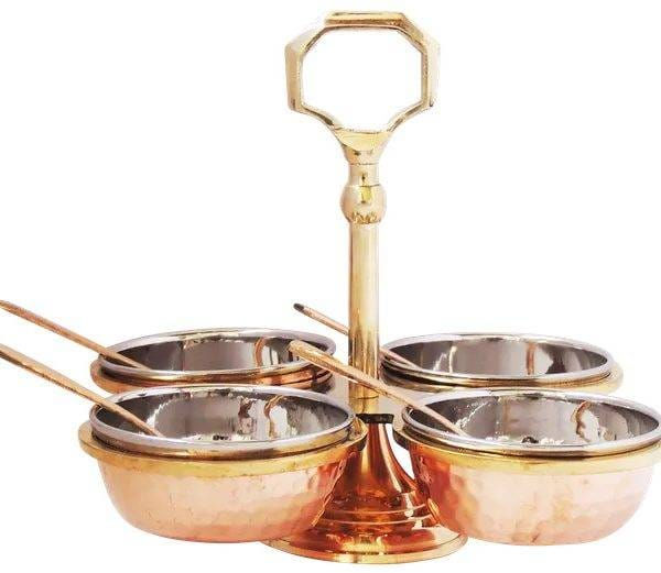Thumbnail: Set of 4 copper condiment bowls, serving bowls, traditional Indian tableware, de