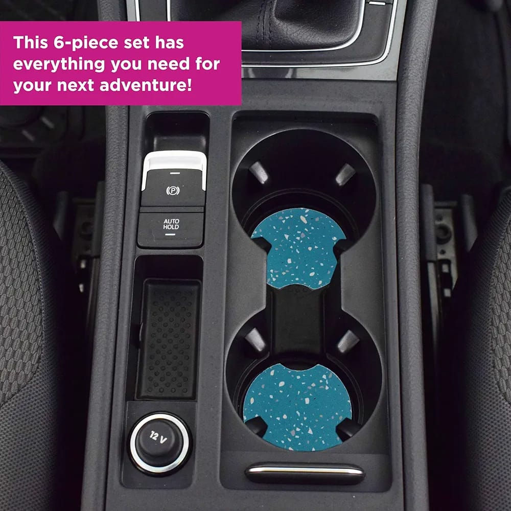 Miamica 6-Piece Teal Car Accessories Set – Includes Four Cup Holder Coasters and