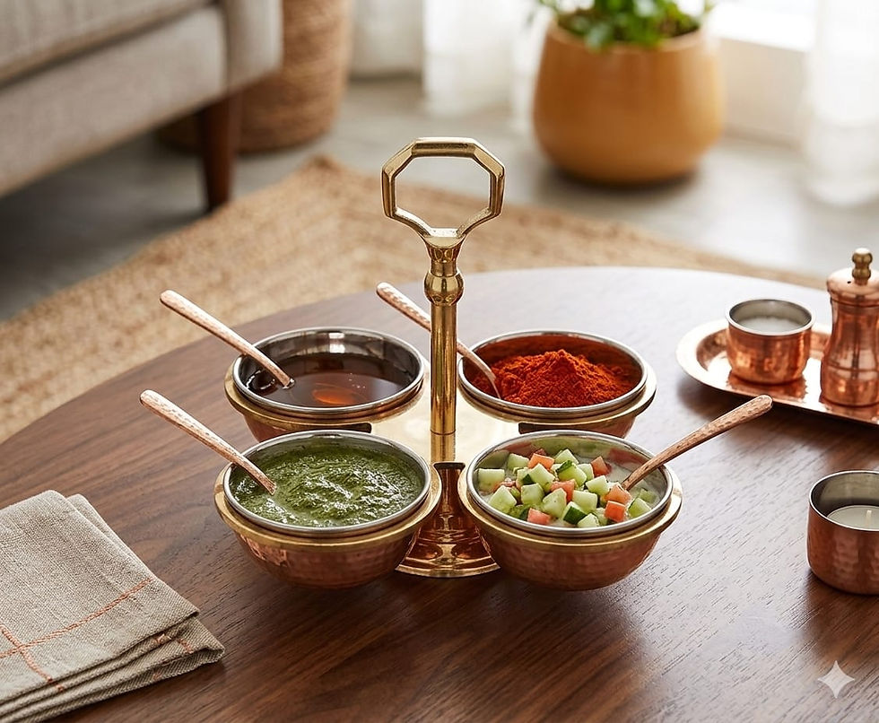 Thumbnail: Set of 4 copper condiment bowls, serving bowls, traditional Indian tableware, de