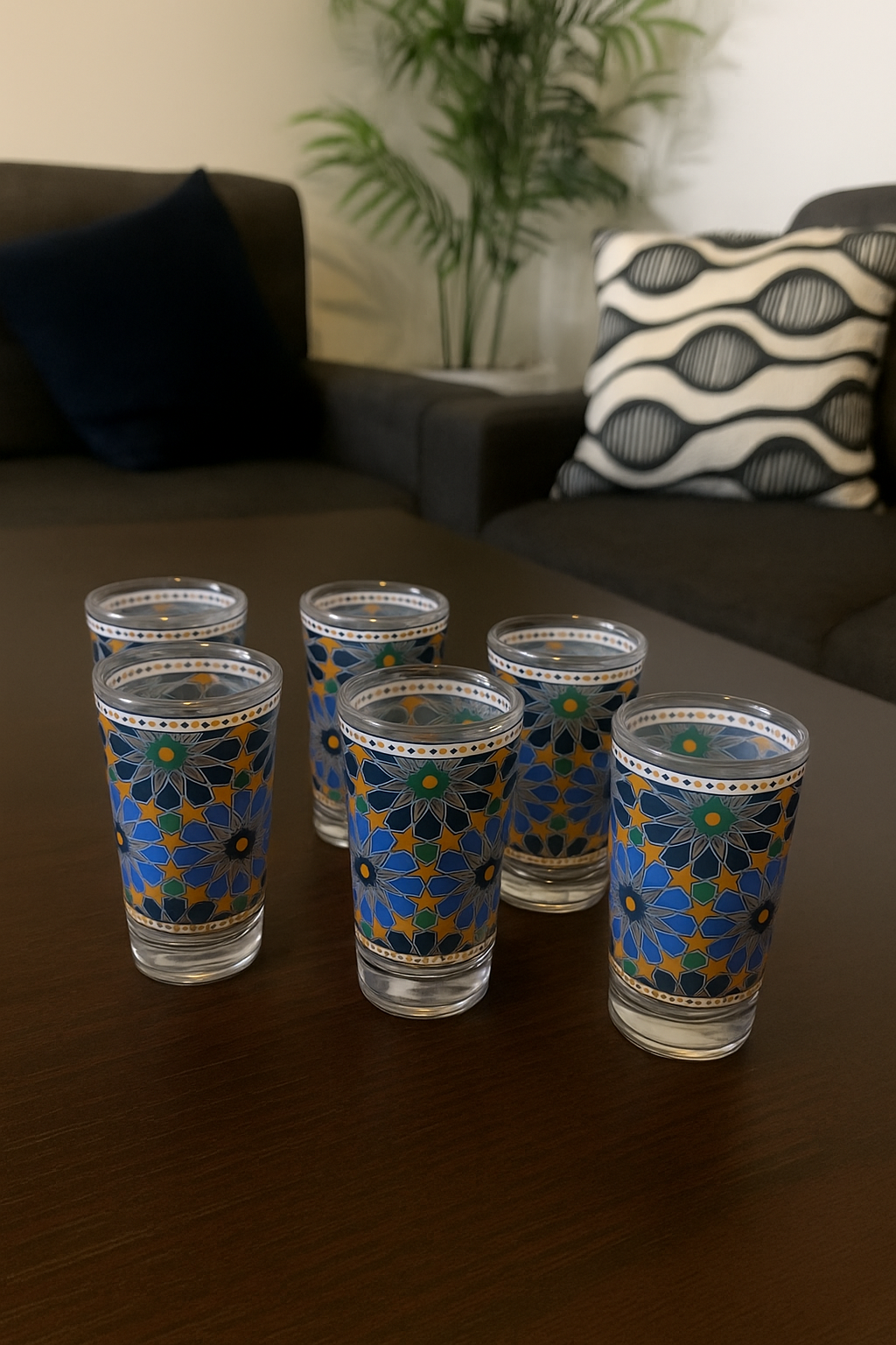 Vague Moroccan Starburst Mosaic 6 Pcs Tea Glass Set 120 ml