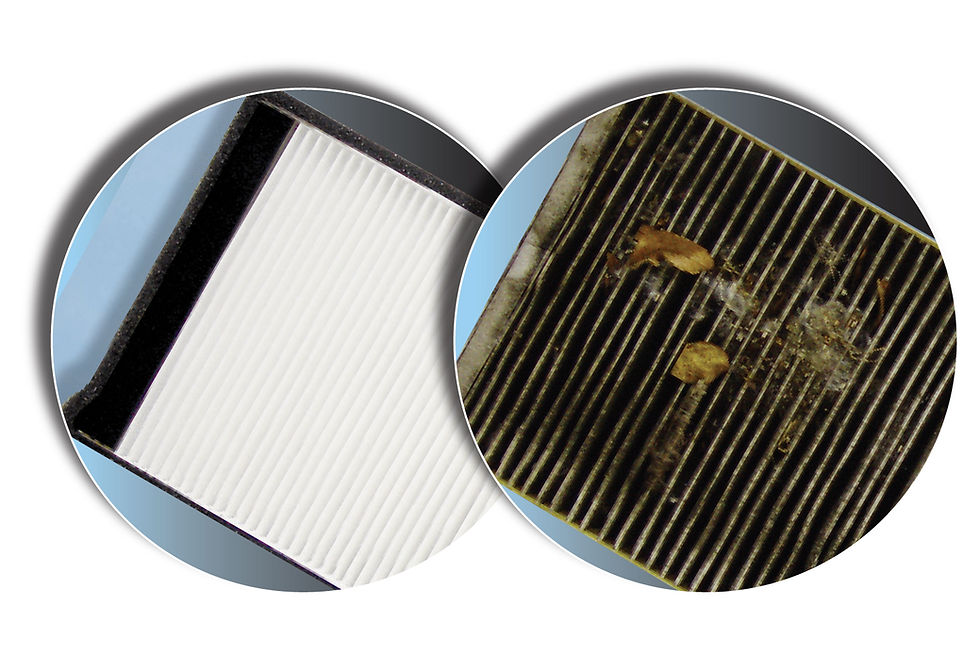 A cabin air filter before and after use