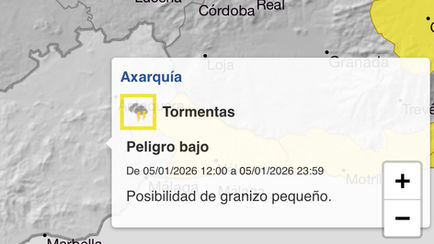 Activado el aviso amarillo en la Axarquía desde el mediodía por riesgo de tormentas
