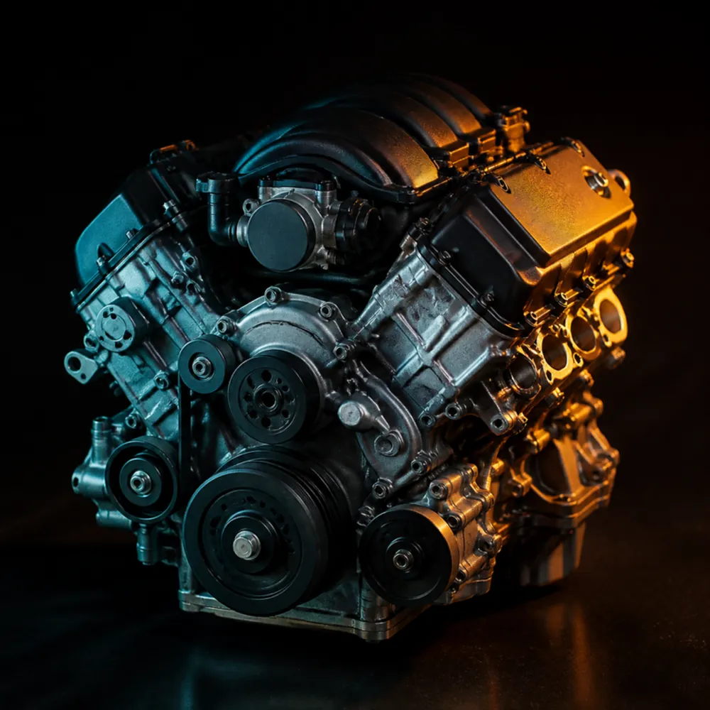 3D render of a V8 engine