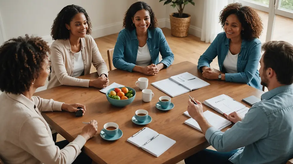 High angle view of support group meeting for caregivers
