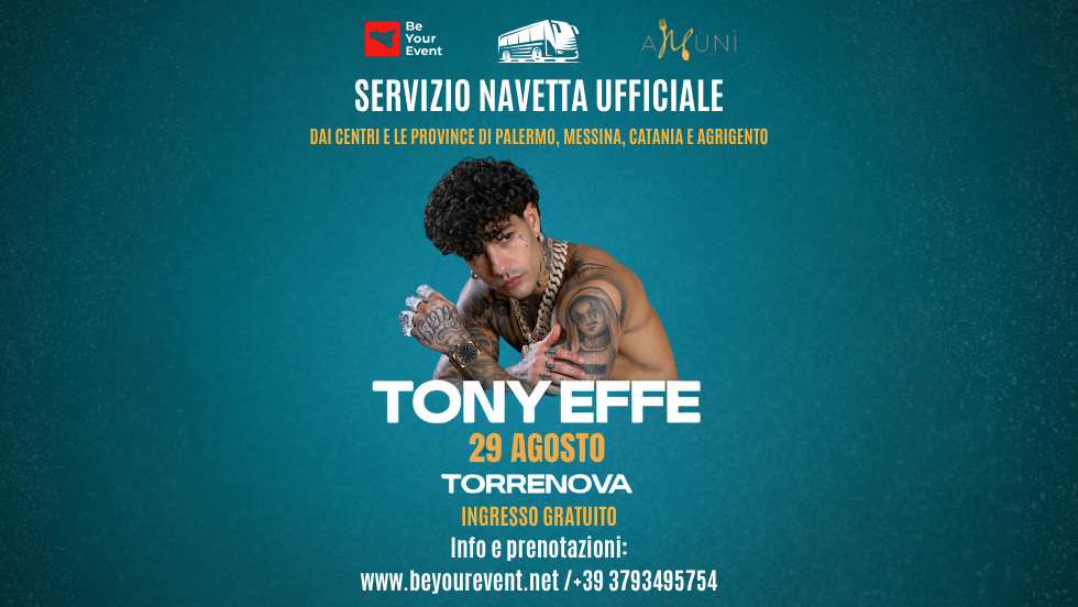 Tony Effe Festival Amunì 2026 (Ingresso gratuito) tratta da Catania/Messina