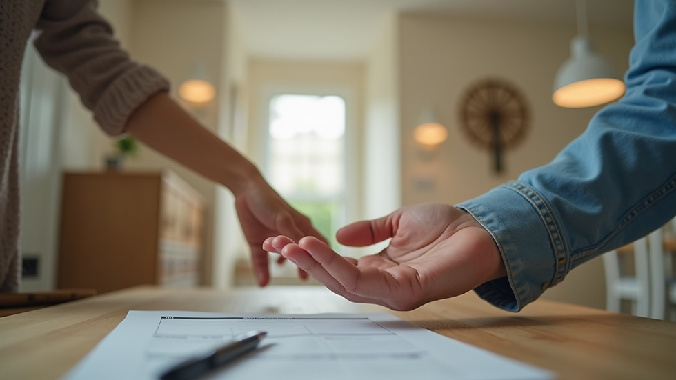 eye-level view of a person handing over household items for appraisal