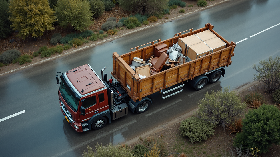 high angle view of a truck loading furniture for disposal