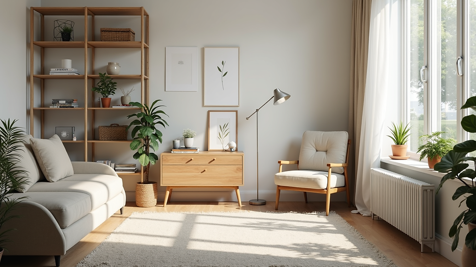 high angle view of a clean and organized room after decluttering