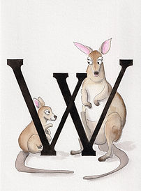 W comme wallaby illustration à l'aquarelle