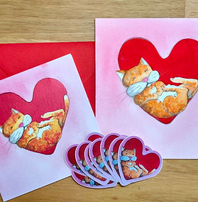 papeterie, illustrations, illustration, aquarelle, aquarelles, chat, chats, love, amour, chat d'amour, crocus, tournesol