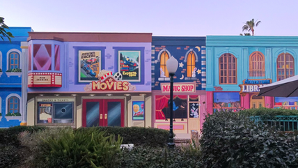 Colorful, mural-covered building exterior.