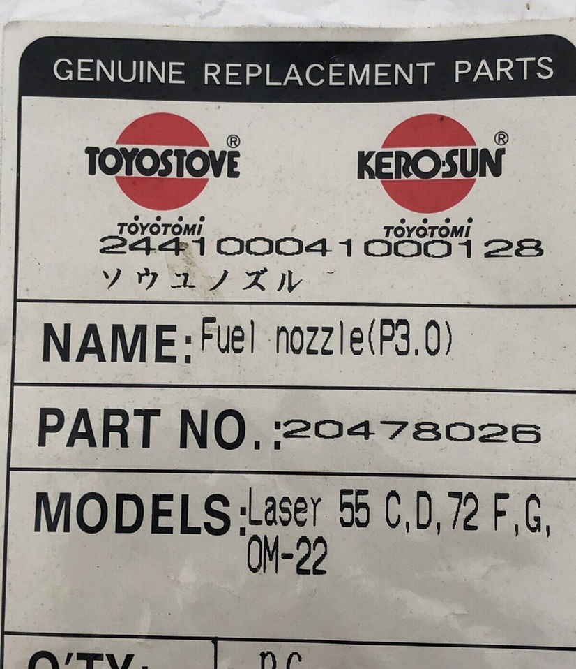 Thumbnail: Laser Heater Part20478026 Fuel Nozzle With Gasket Toyotomi Toyostove Laser