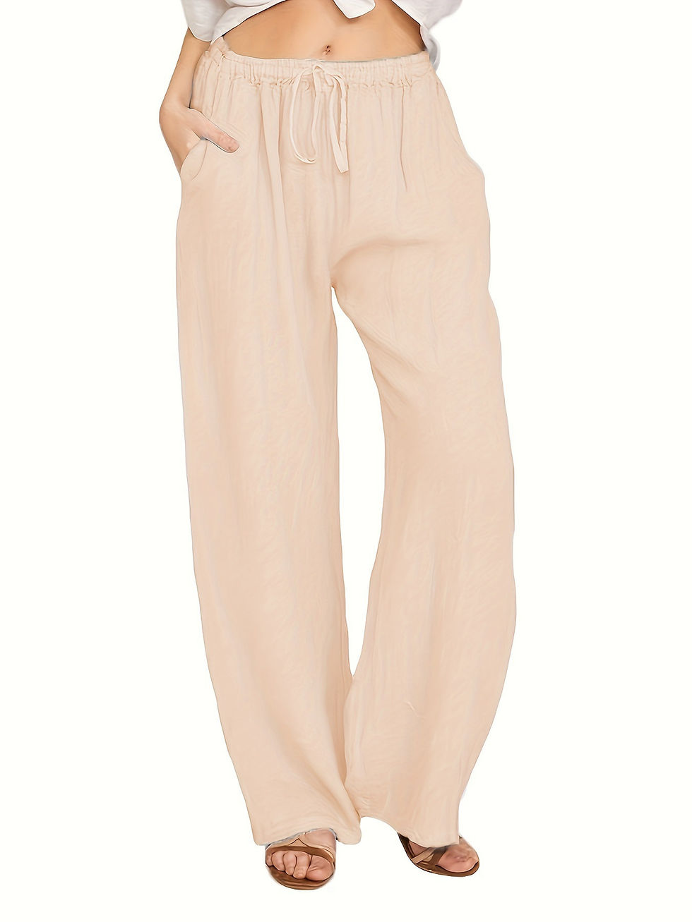 Thumbnail: 2026 New Summer Women’s Lightweight Linen Long Pants. Elastic Waistband with T