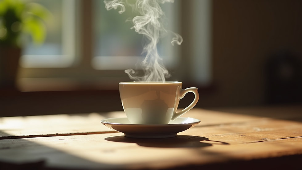 Vue rapprochée d'une tasse de thé fumante posée sur une table en bois