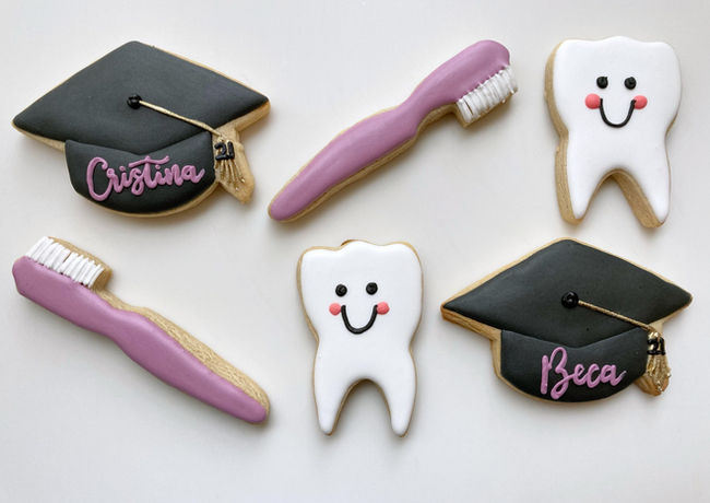 Custom decorated cookies for a dental school graduation.