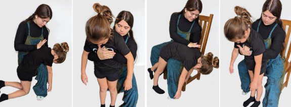 Step-by-step diagram of back blows and chest thrusts for a choking child