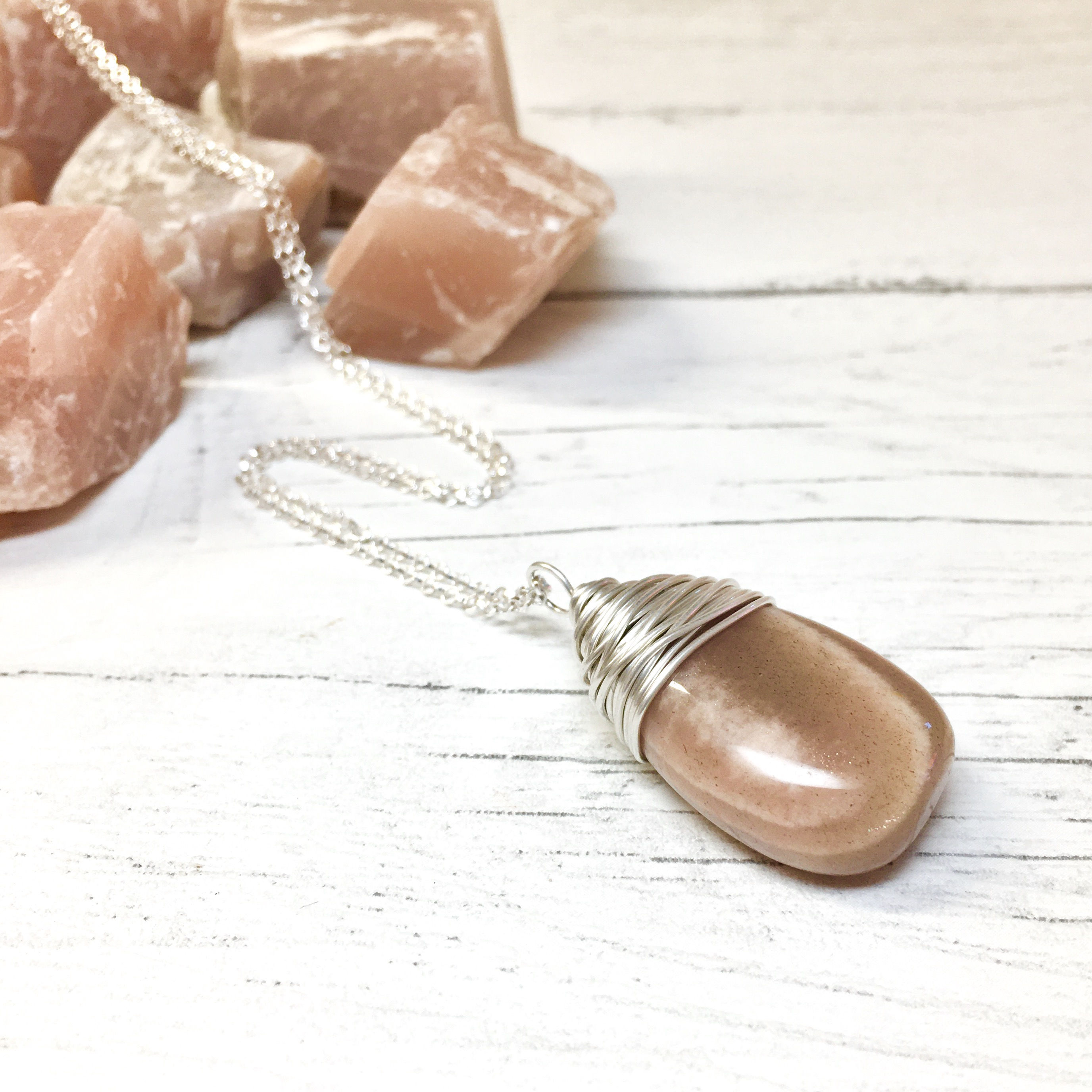 Moonstone Crystal Necklace In Sterling Silver