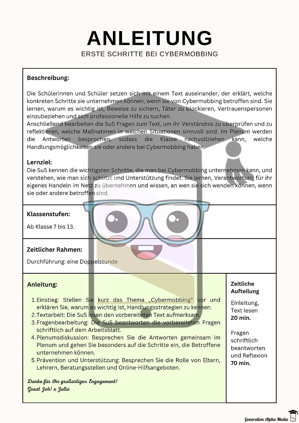 Miniaturbild: Erste Schritte bei Cybermobbing - Arbeitsblatt