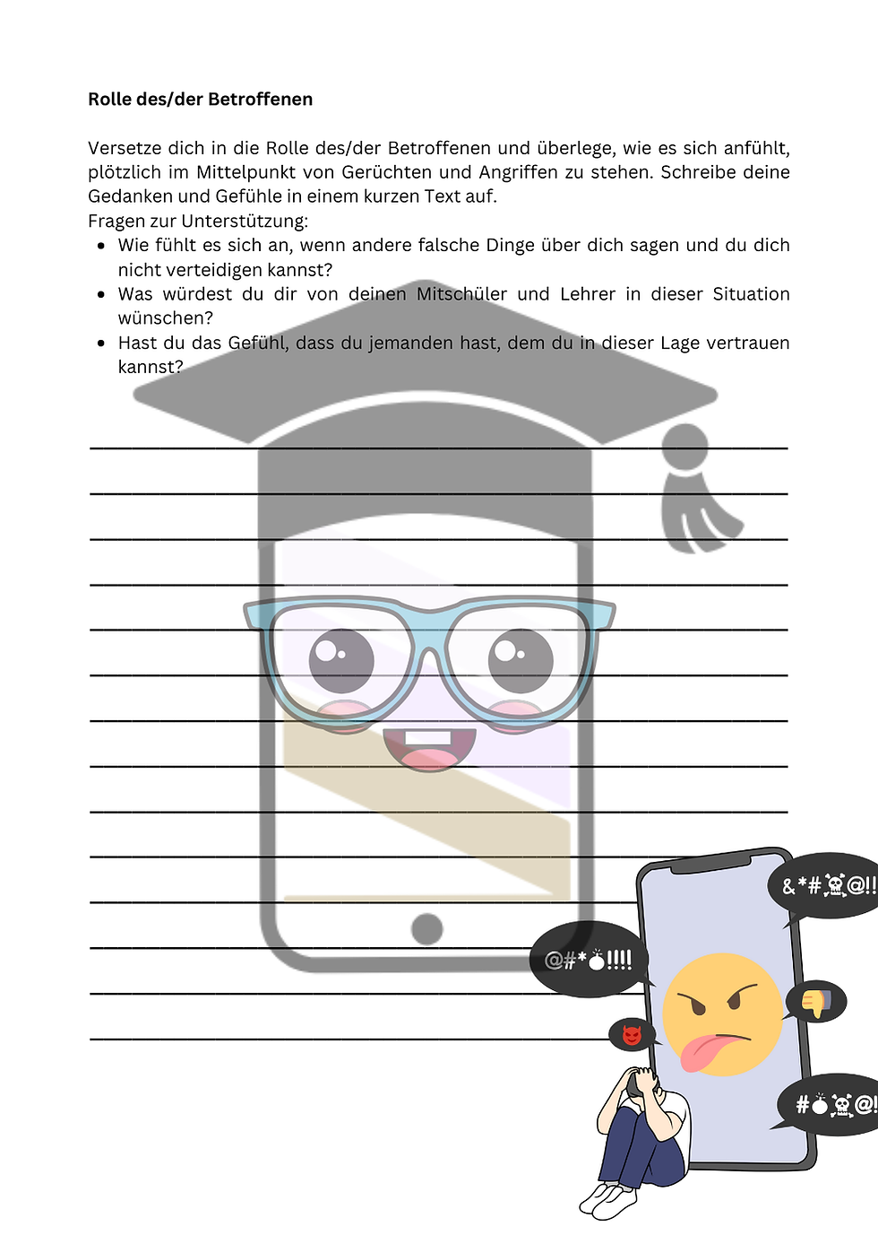 Miniaturbild: Cybermobbing Unterrichtsmaterial und Prävention in der Schule - Medienkompetenz fördern - Arbeitsblatt Übung