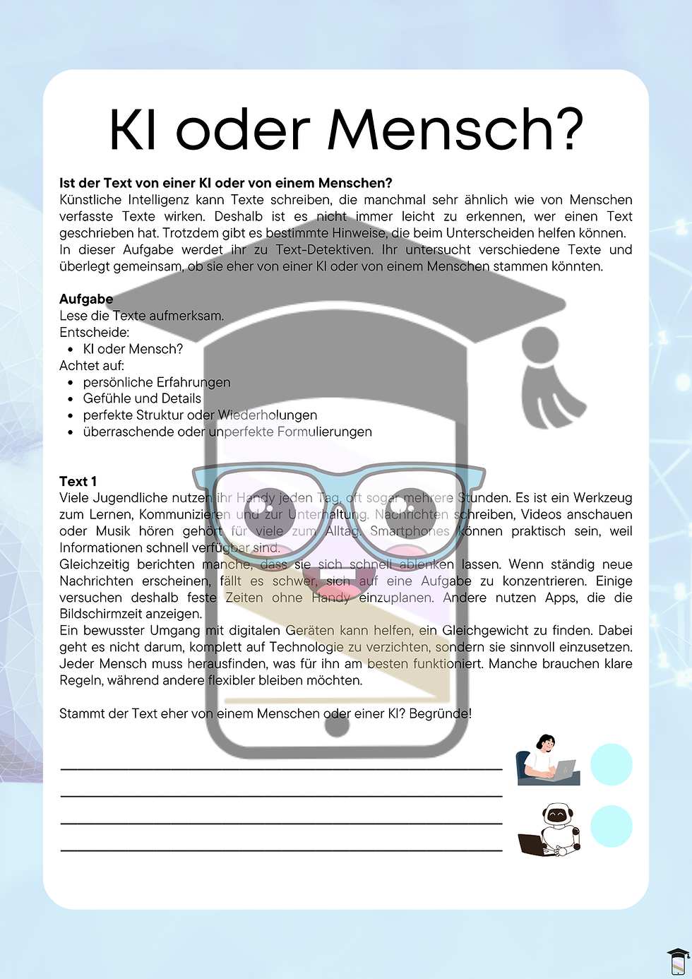 Miniaturbild: Arbeitsblatt: KI oder Mensch - Von wem stammt der Text