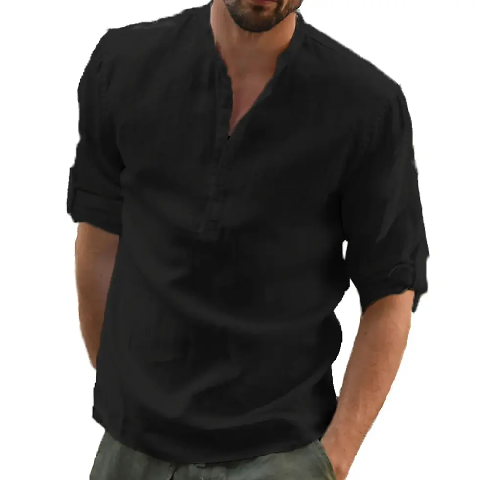Thumbnail: KB New Men's Casual Blouse Cotton Linen Shirt Loose Tops Long Sleeve Tee Shirt