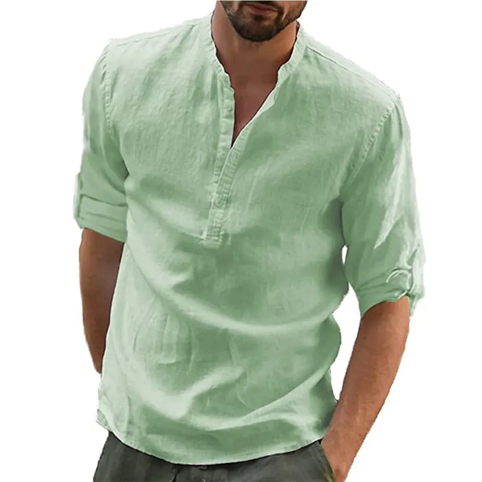 Thumbnail: KB New Men's Casual Blouse Cotton Linen Shirt Loose Tops Long Sleeve Tee Shirt