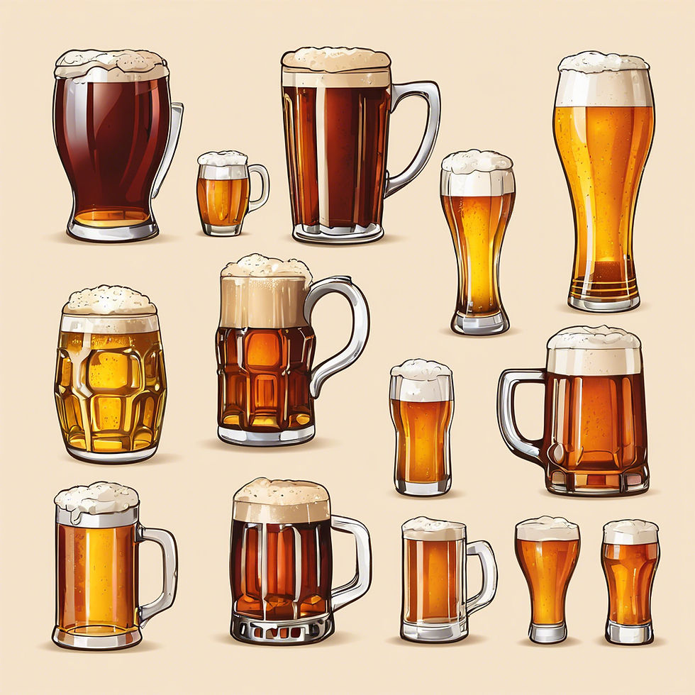 Different type of beer mugs and glasses