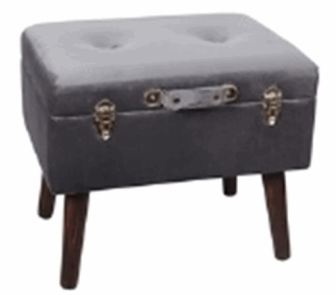 Miniatura: Banqueta Bau de Madeira e Tecido Aveludado Cinza