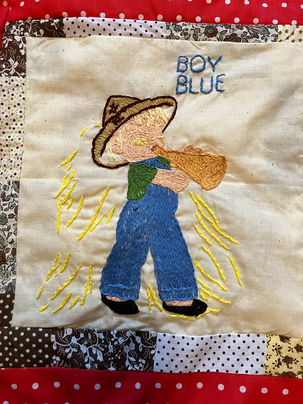 Thumbnail: Nursery Rhyme hand embroidered crib size quilt or wall hanging