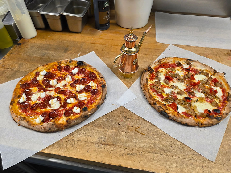 Pepperoni Hot Honey and La Passione pizzas at Char Pizzeria Halcyon, crafted by Chef John Frank Cely and represented by Jimmy Carey Commercial Real Estate, Atlanta’s Premier Restaurant Broker specializing in Restaurant Tenant Representation Atlanta.