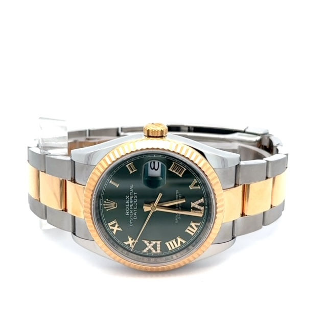 Thumbnail: Rolex Oyster Datejust 36MM Stainless Steel and Yellow Gold Green Roman Dial