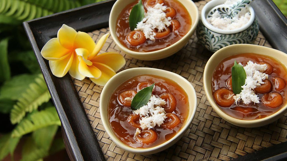 Jaje Batun Bedil (Glutinous Rice Balls with Palm Sugar Syrup)