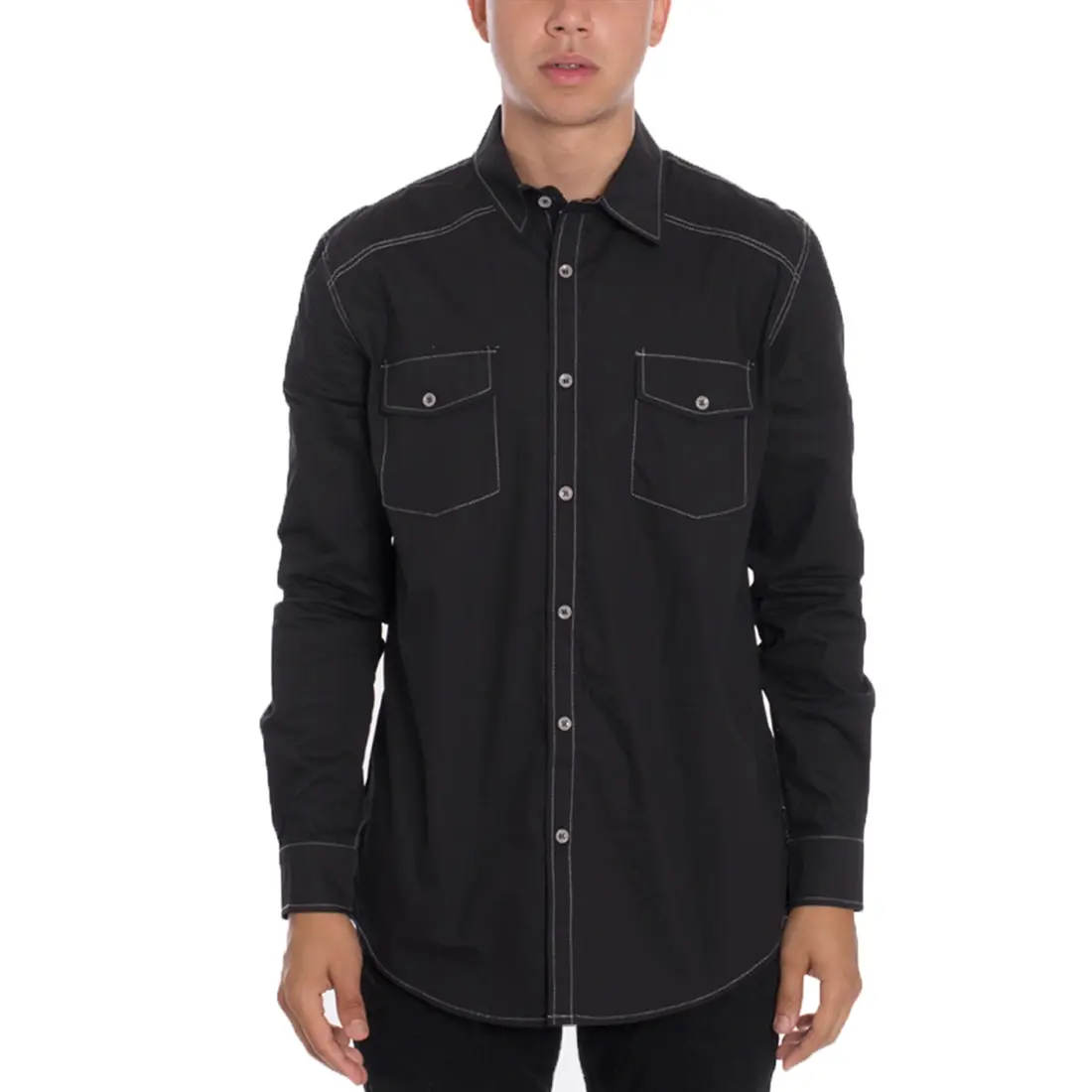 Long Sleeve Outline Stitch Button Down Shirt