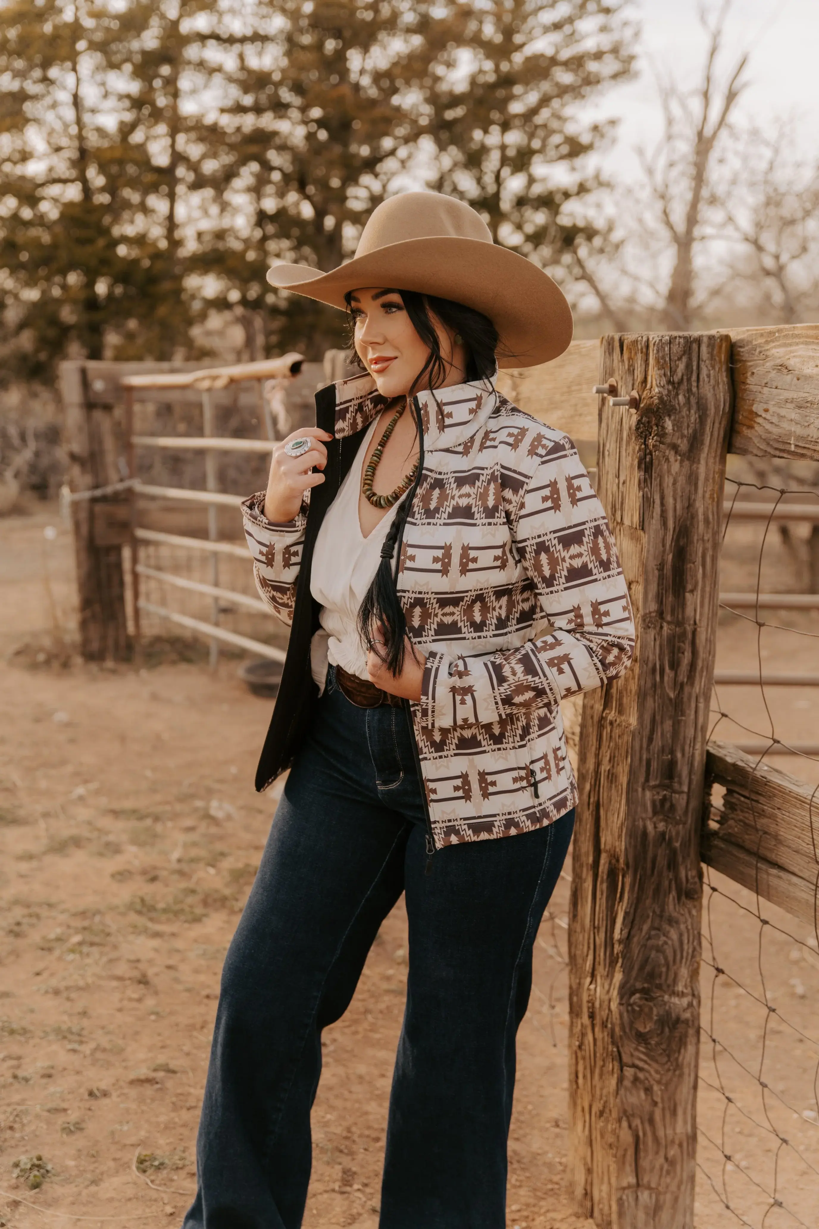 Ladies Bonded Softshell Jacket in Aztec Print