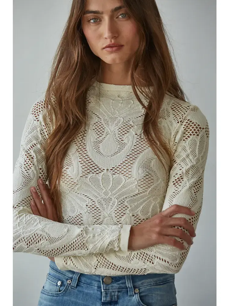 Thumbnail: By Together | Knit Seamless Jacquard Mock Neck Long Sleeve Top