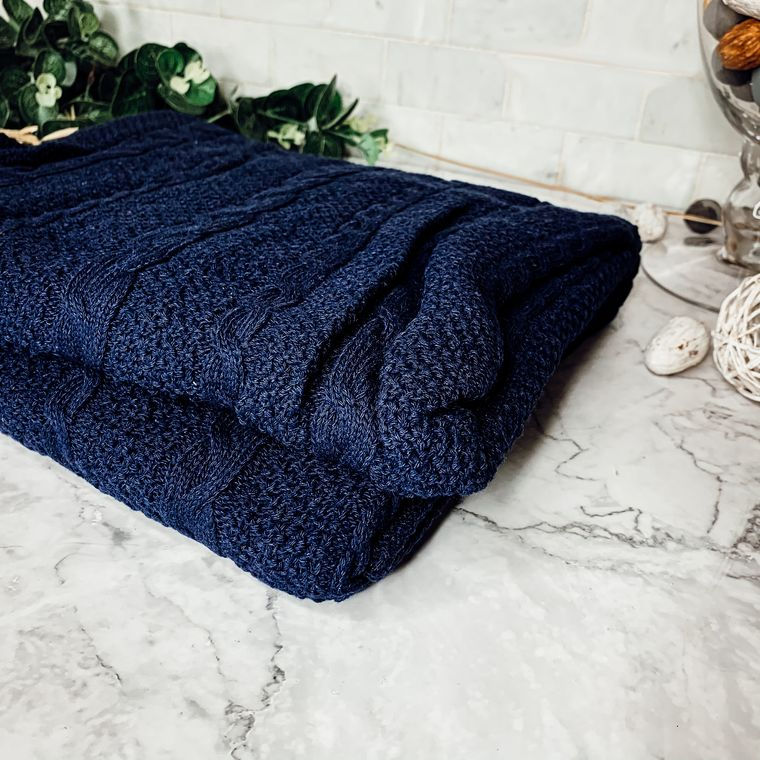 Thumbnail: Claret Cable Knit Throw Blanket - Cottage Ivory Blanket - Sweater Like Blankets