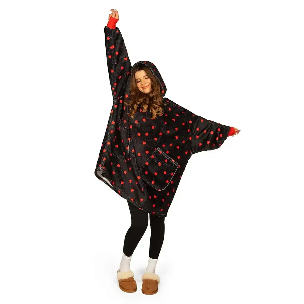 Thumbnail: Hearts On Fire Valentine's Day Unisex Fleece Blanket Hoodie