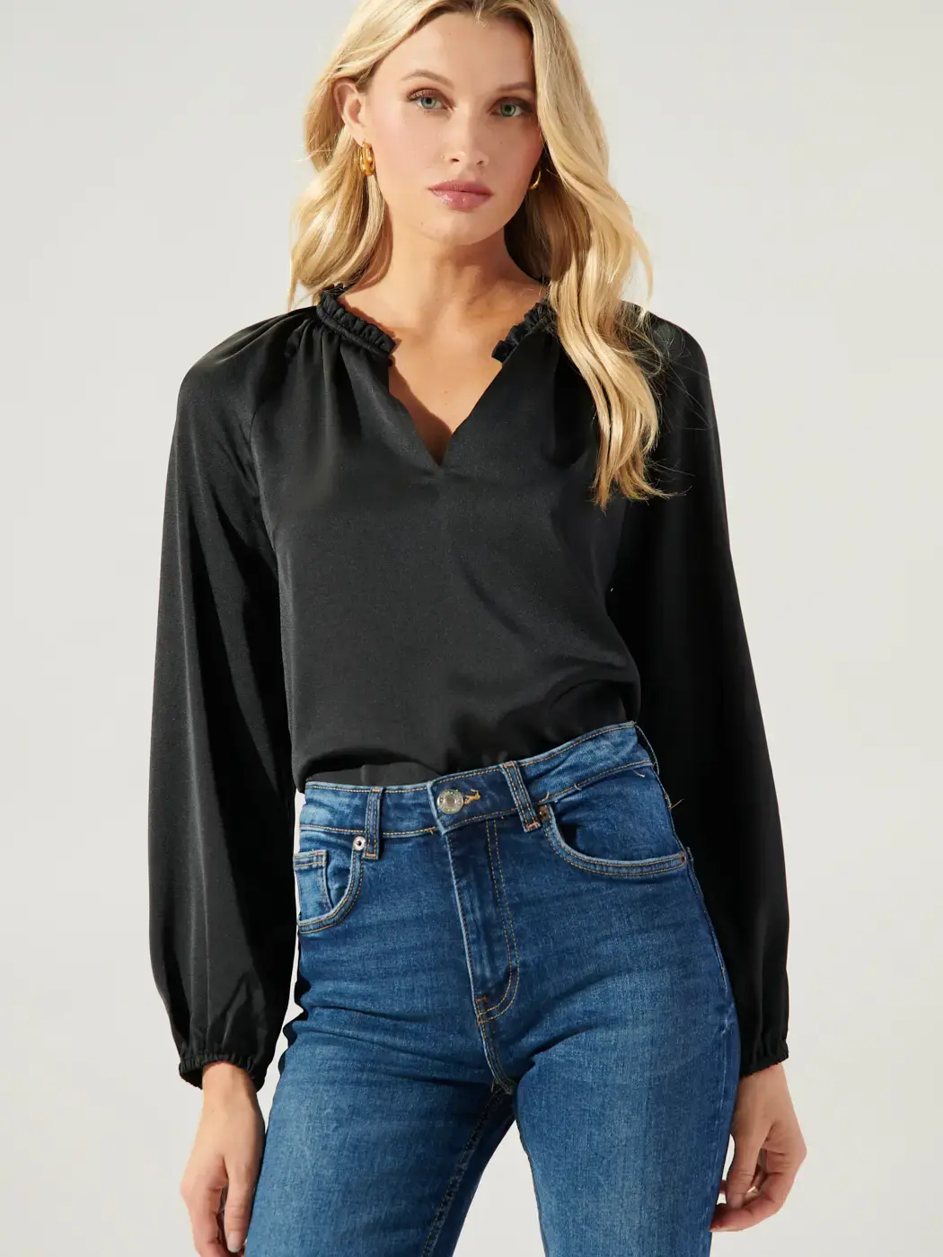 Johanna Satin Split Neck Raglan Blouse