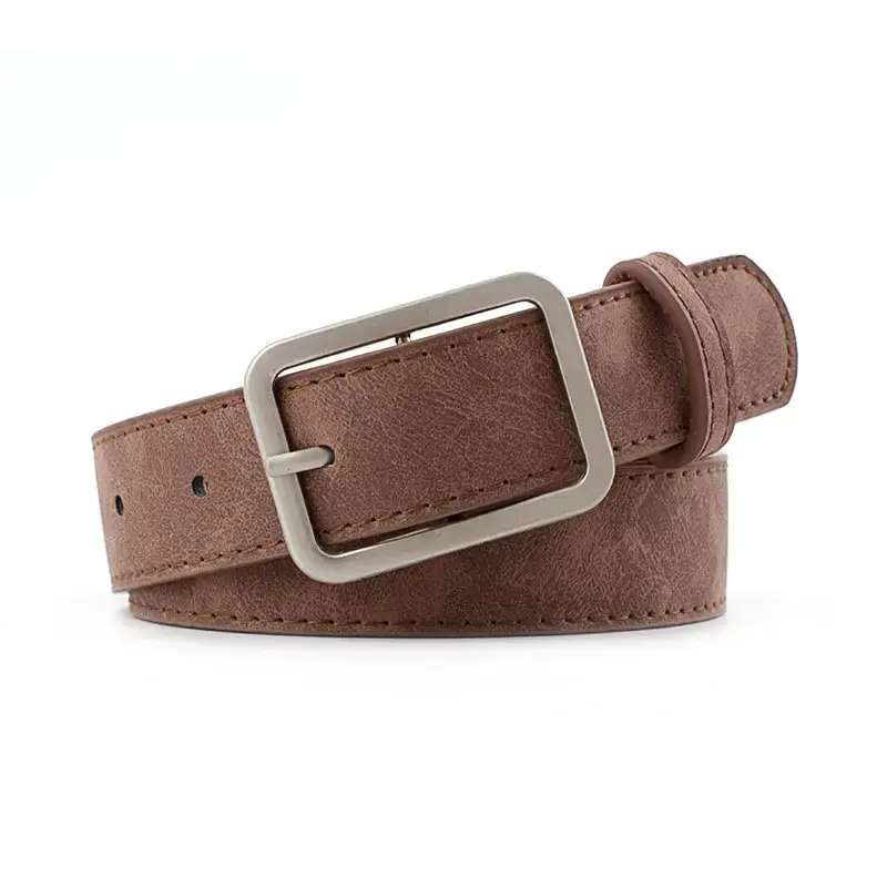 Square Button Leather Popular Women Retro Student Belt