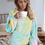 Thumbnail: Round Neck Tie Dye Puff Sleeve Top