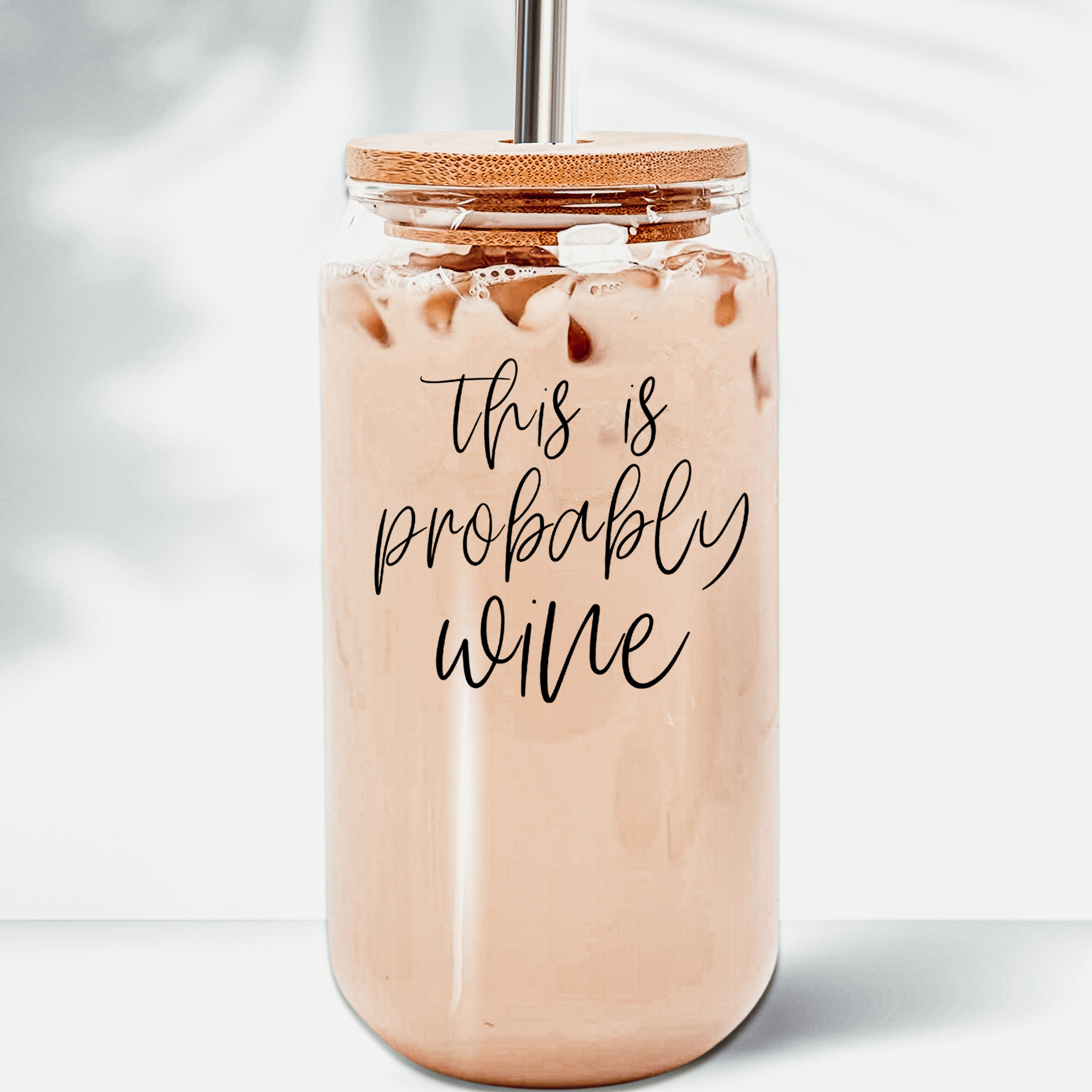 Clear Drinking Cups With Wood Lid and Straw Set