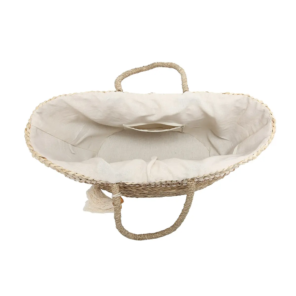 Thumbnail: Lila Seagrass Two-Tone Tote w/ Wood Trim