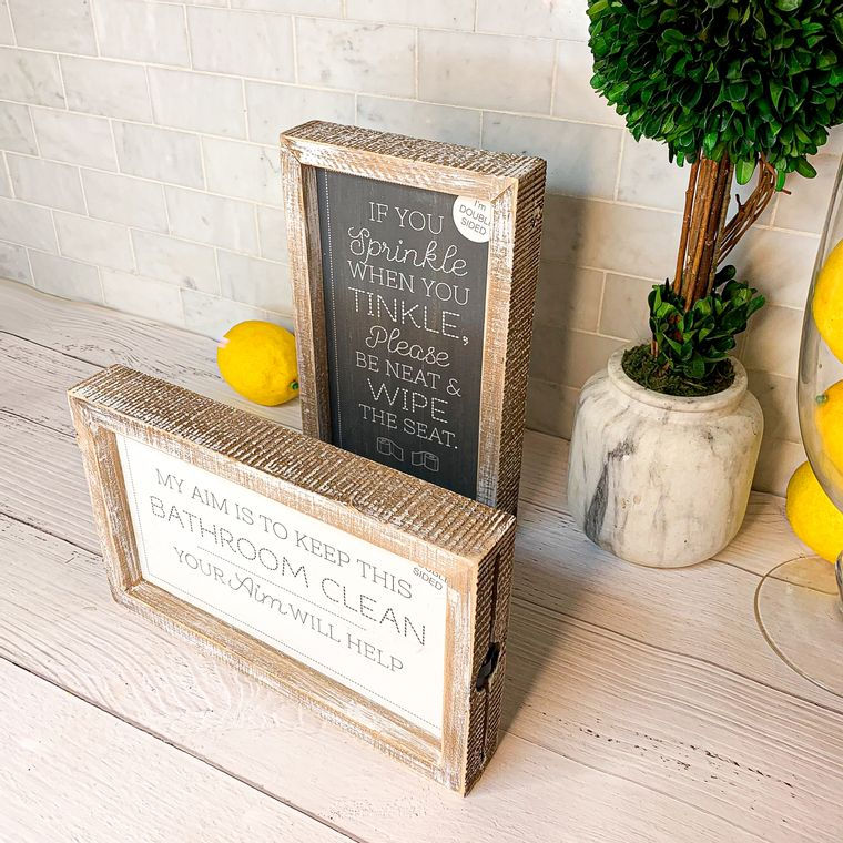 Thumbnail: Funny Bathroom Decor - Double Sided Wooden Bathroom Rules Sign - Kids Bathroom H