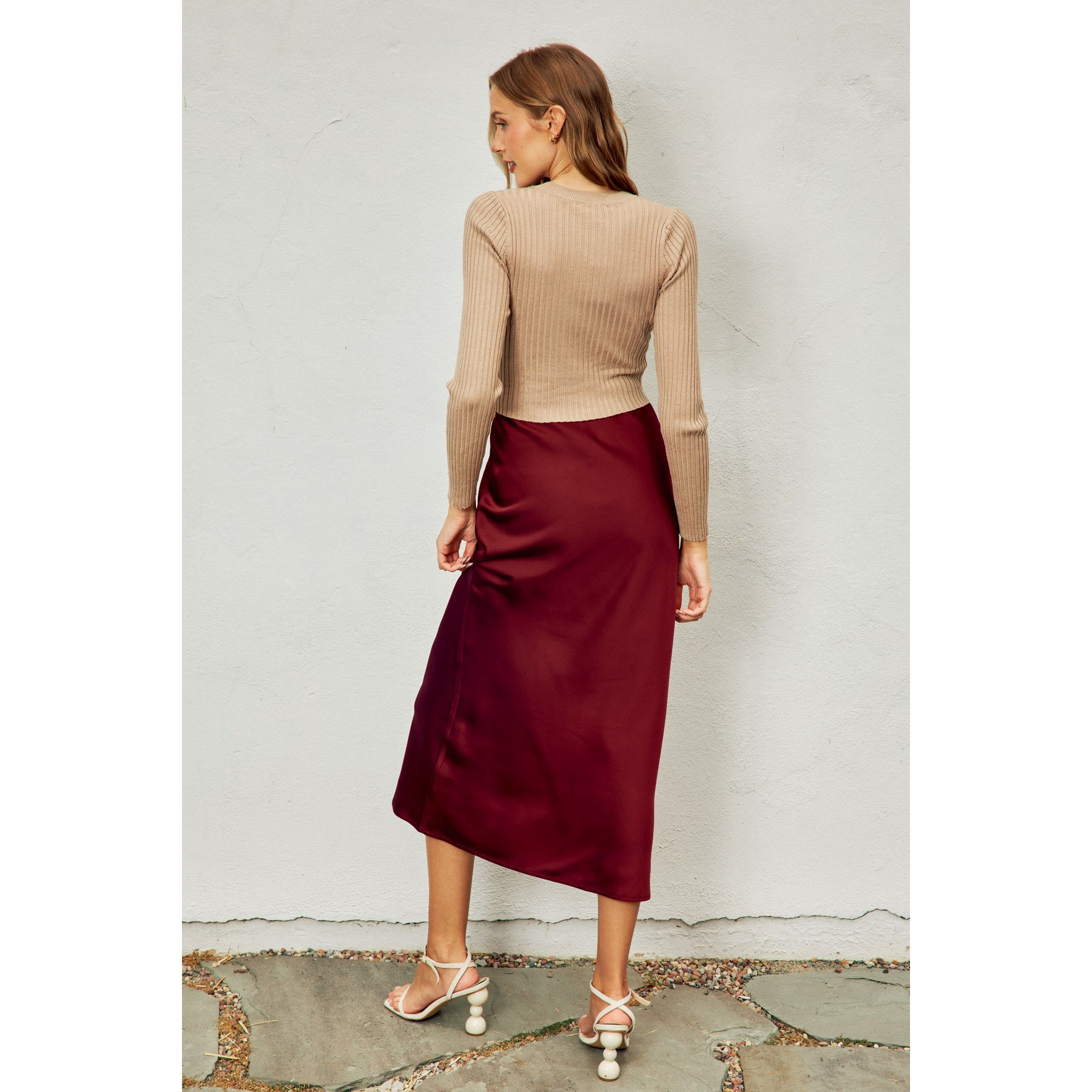 Satin Maxi Skirt - Sangria Large