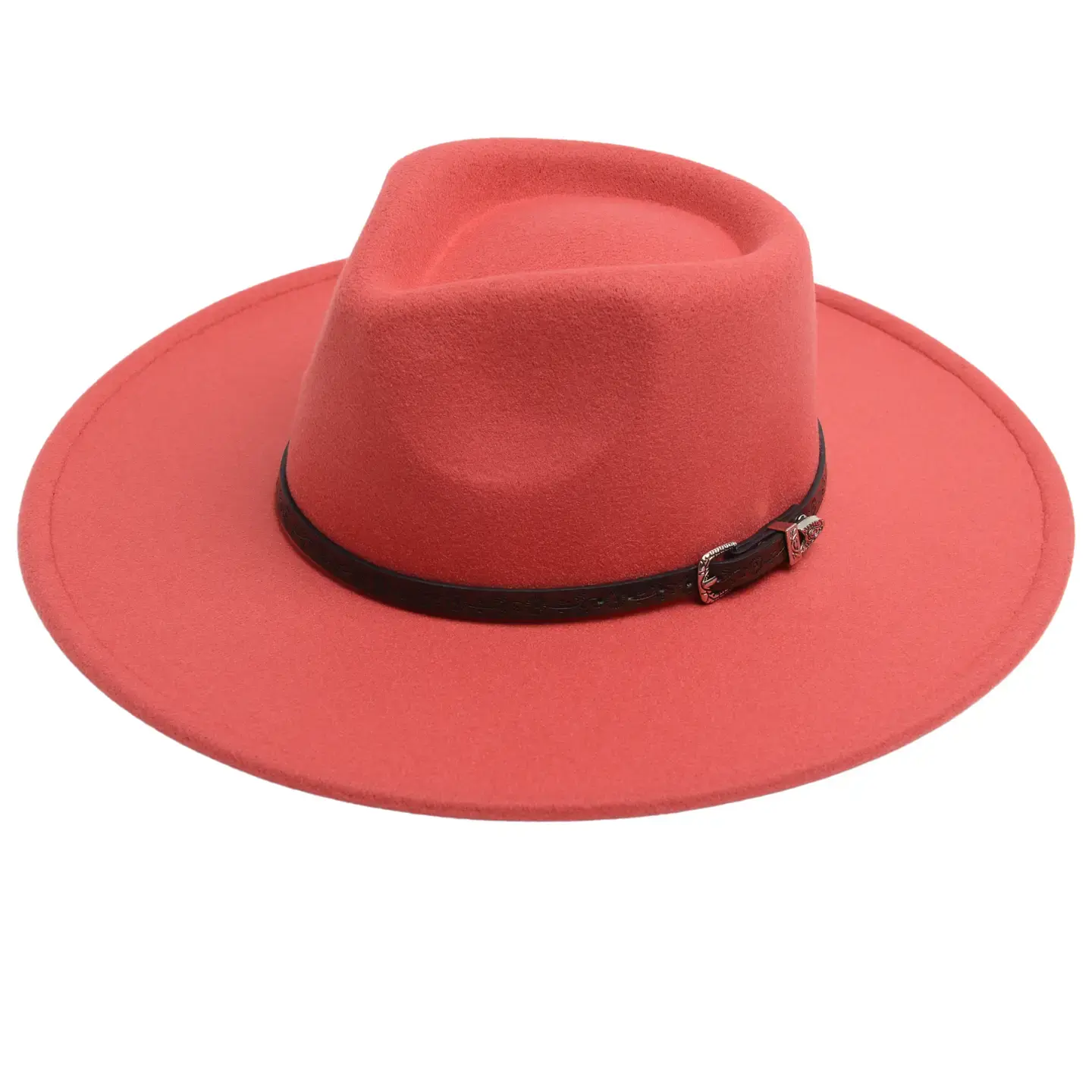 Lucca Couture | Women's Vegan Felt Rancher Hat w/ Band Belt - Coral