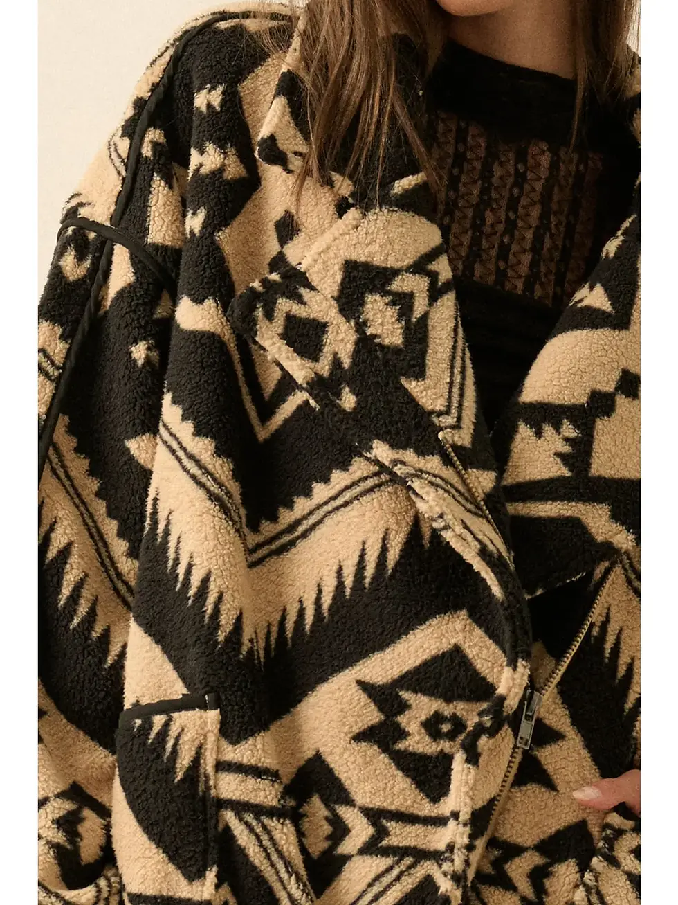 Thumbnail: Promesa | Geometric-Print Sherpa Fleece Jacket