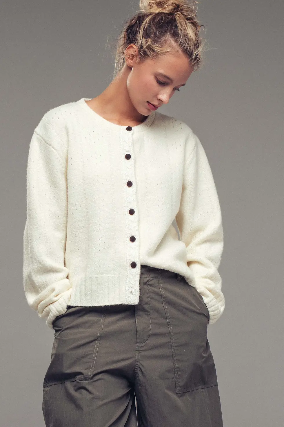 Thumbnail: Lace Trim Wool Blend Cardigan