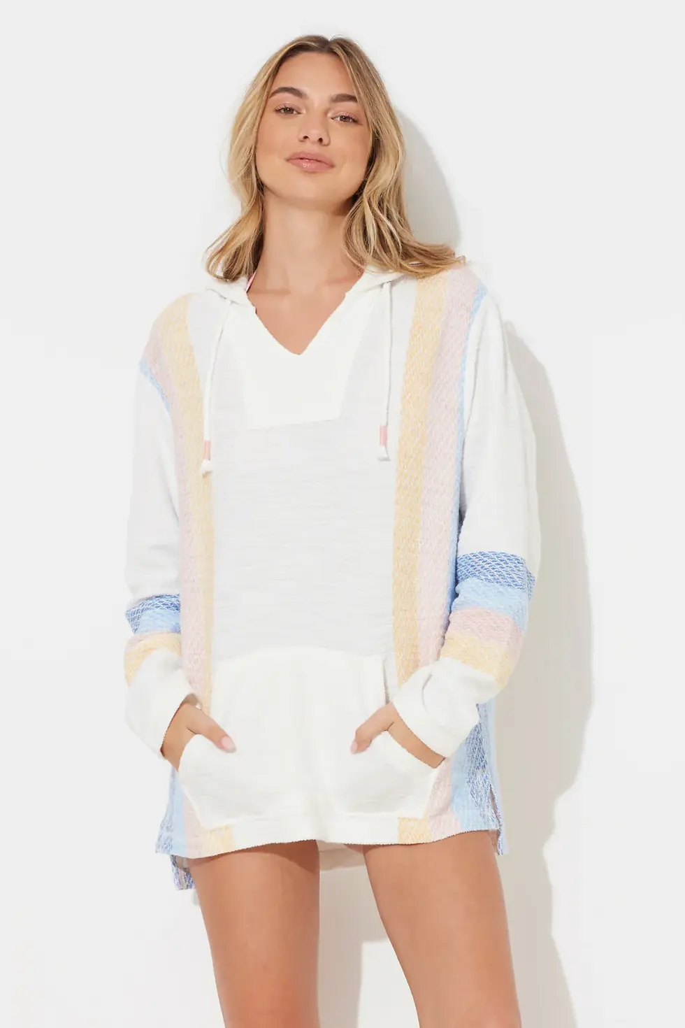 Thumbnail: Ocean Drive | Carnival Stripe Printed Texture Knit Baja Hoodie