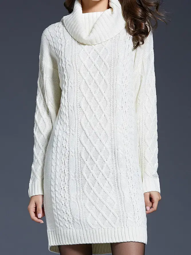 Turtleneck Cable Knitting Sweater Dress
